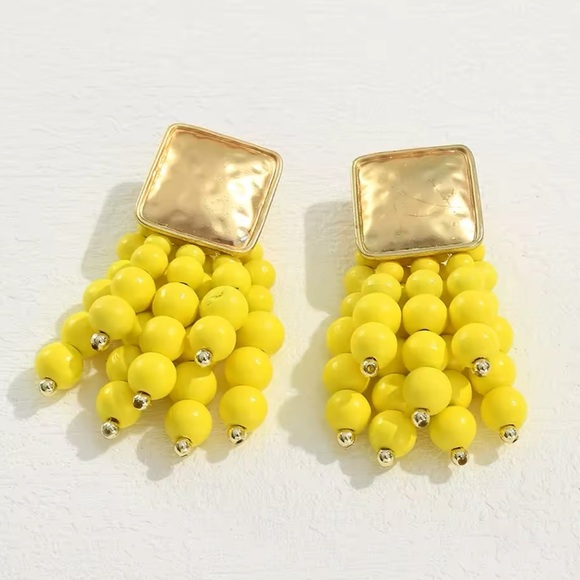 Zara Cascade Beaded Gold and Yellow Beaded Earrings - Picture 3 of 8